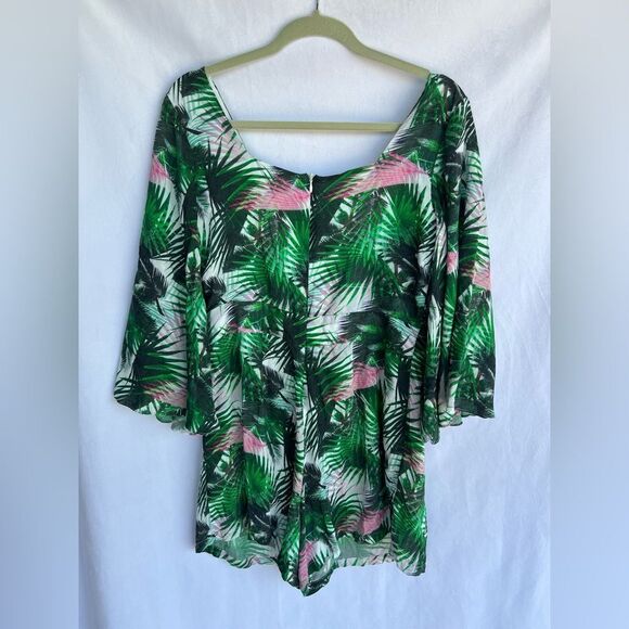 Traffic People Romper Bell Sleeves Tropical Floral Palm Leaves Print size M - Picture 6 of 7